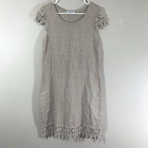 Martina Innocenti cream tan linen crochet dress